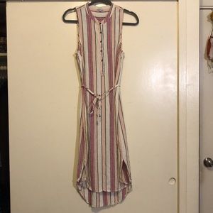Splendid Stripe Sleeveless Linen Blend Midi Dress